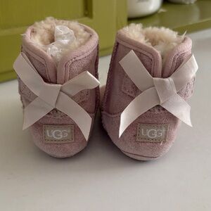 UGG Girls Pink Sheepskin Bow Booties